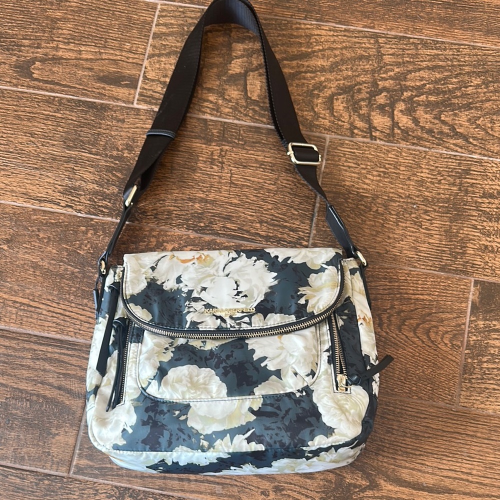 Floral Black and White Shoulder Bag: Karl Lagerfeld